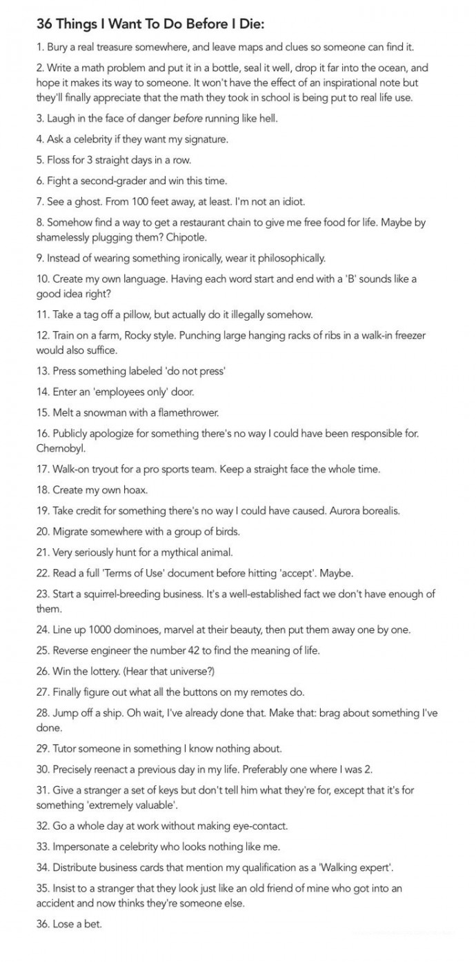 36 things I want to do before I die list