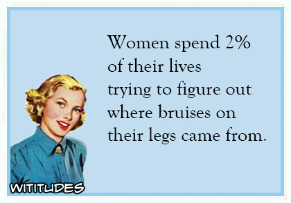 Women spend 2 percent of their lives trying figure out where bruises on their legs came from ecard