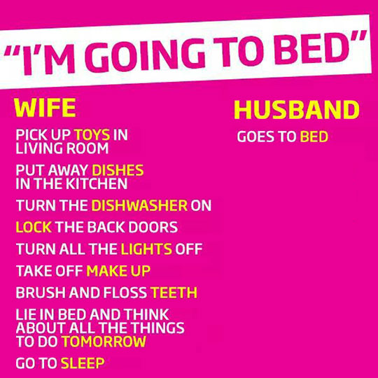 I'm going to bed - wife vs. husband