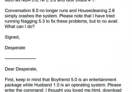 Dear Tech Support, last year I upgraded from boyfriend to husband 1.0