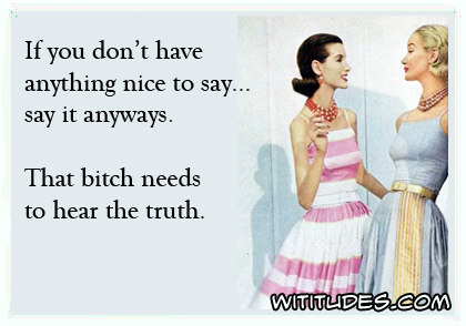 If you don't have anything nice to say ... say it anyways. That bitch needs to hear the truth ecard