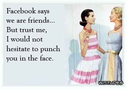 Facebook says we are friends ... but trust me, I would not hesitate to punch you in the face ecard