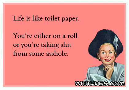Life is like toilet paper. You're either on a roll or you're taking shit from some asshole