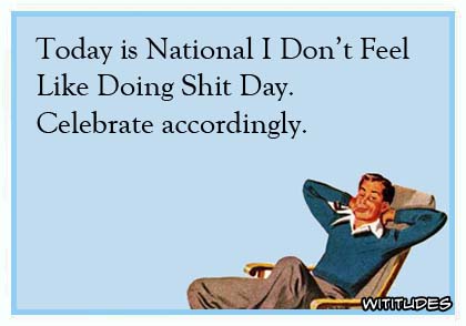 Today is National I don't Feel Like Doing Shit Day. Celebrate accordingly ecard