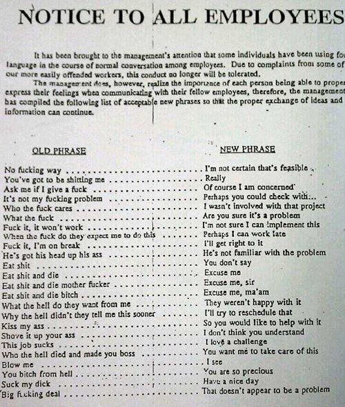 Notice to all employees - old phrase vs. new phrase