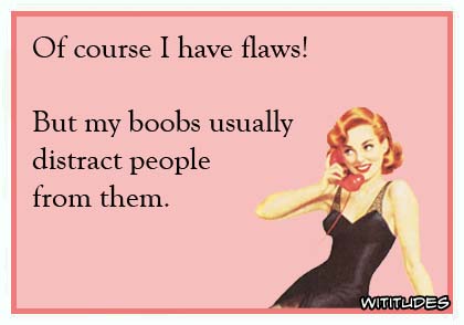 Of course I have flaws! But my boobs usually distract people from them ecard
