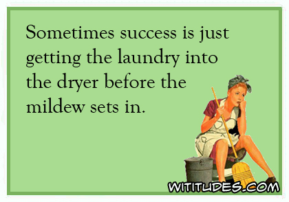 Sometimes success is just getting the laundry into the dryer before the mildew sets in ecard