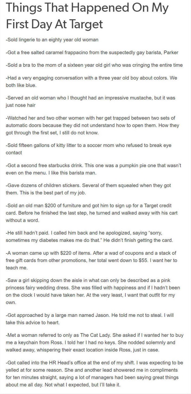 Things that happened on my first day at Target