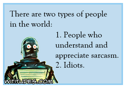 There are two types of people in the world: 1. People who understand and appreciate sarcasm 2. Idiots ecard